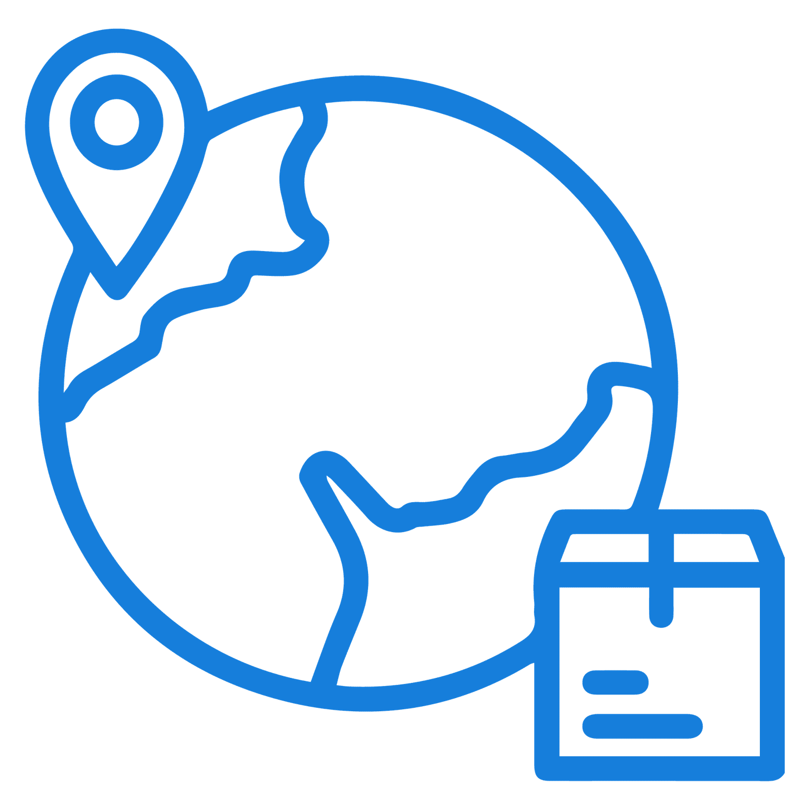 Global shipping icon with location marker and package