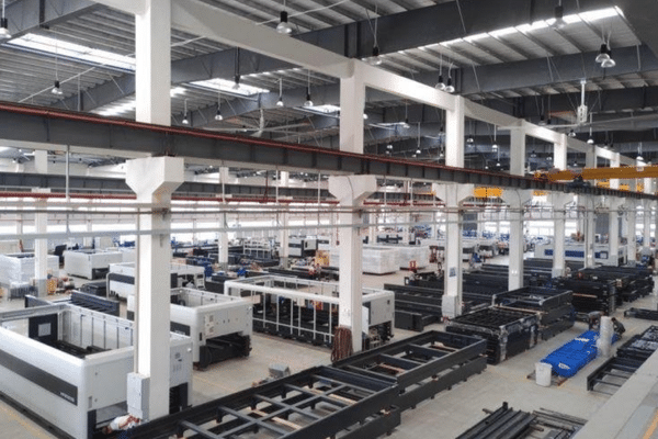 Interior view of a large industrial factory.