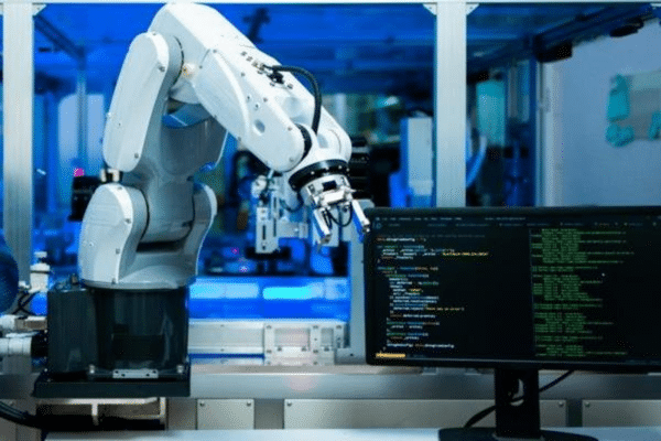 Robotic arm programming in a lab environment.