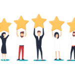 Five people holding large stars above head.