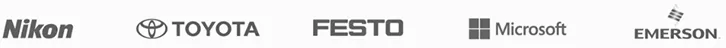 Logos: Nikon, Toyota, Festo, Microsoft, Emerson