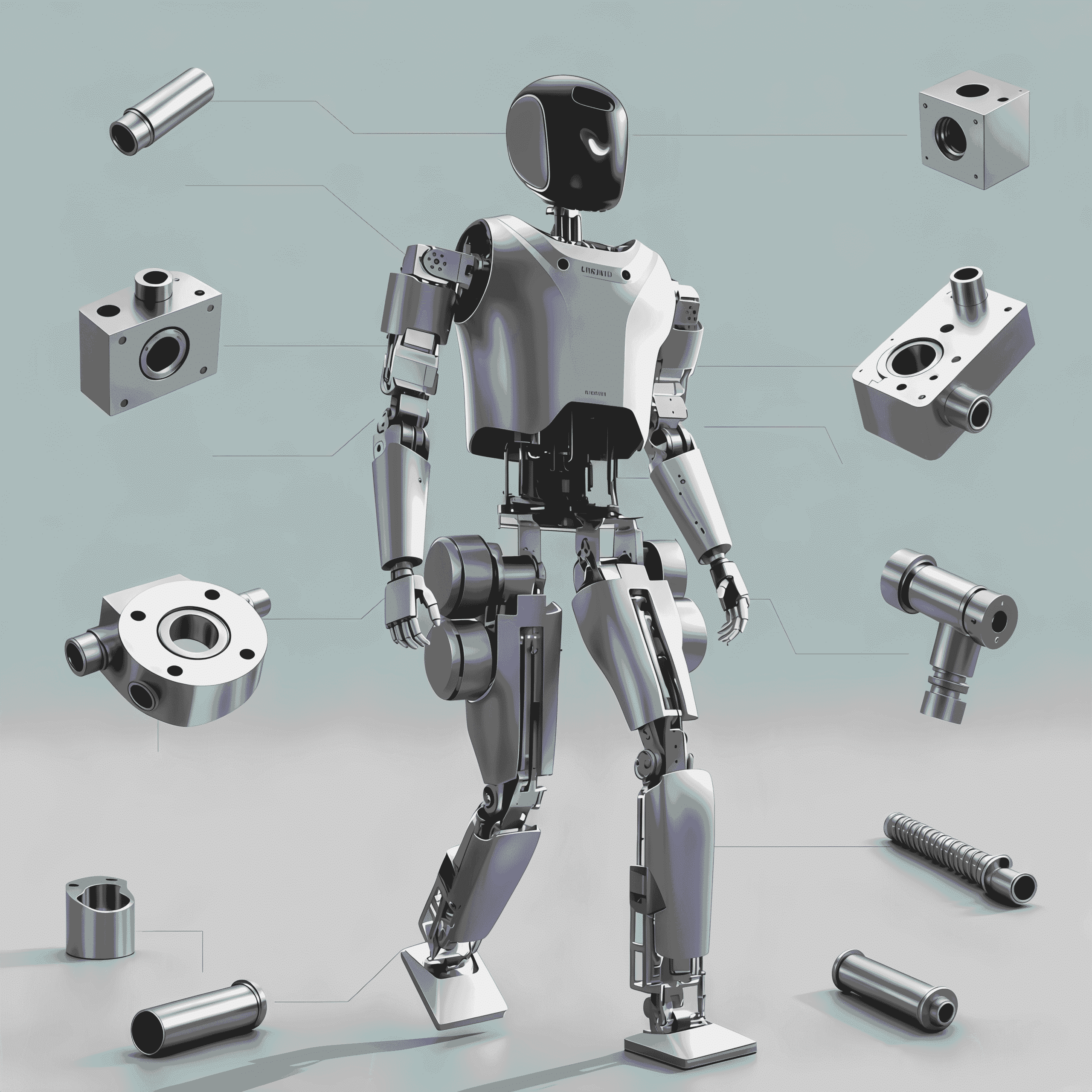 Futuristic humanoid robot with disassembled parts
