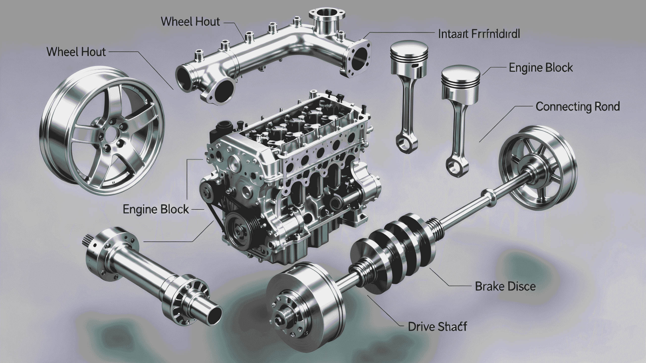 Exploded view of car engine components.